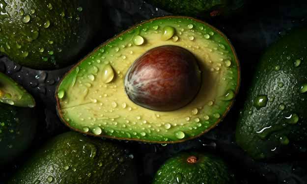 Ripe Avocado and Benefits and Uses of Avocado Carrier Oil.